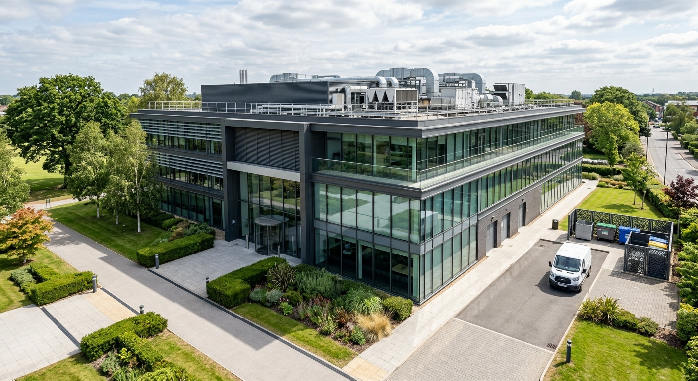 Hard FM and Soft FM UK commercial building exterior showing facility management systems and maintained environment